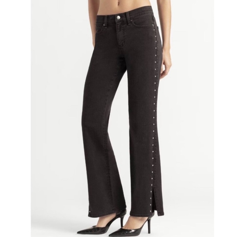 JESSICA SIMPSON Rosa Relaxed Straight Leg Jeans Black Side Studs Slit Hem